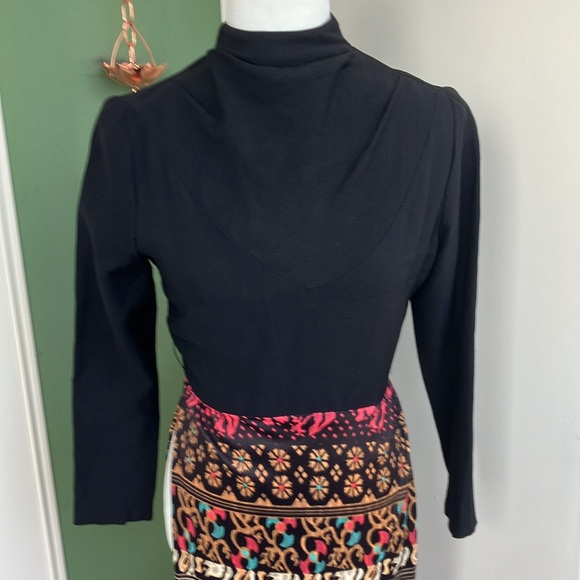 Vintage 60s 70s High Slit Geometric Print Dress - Picture 2 of 11